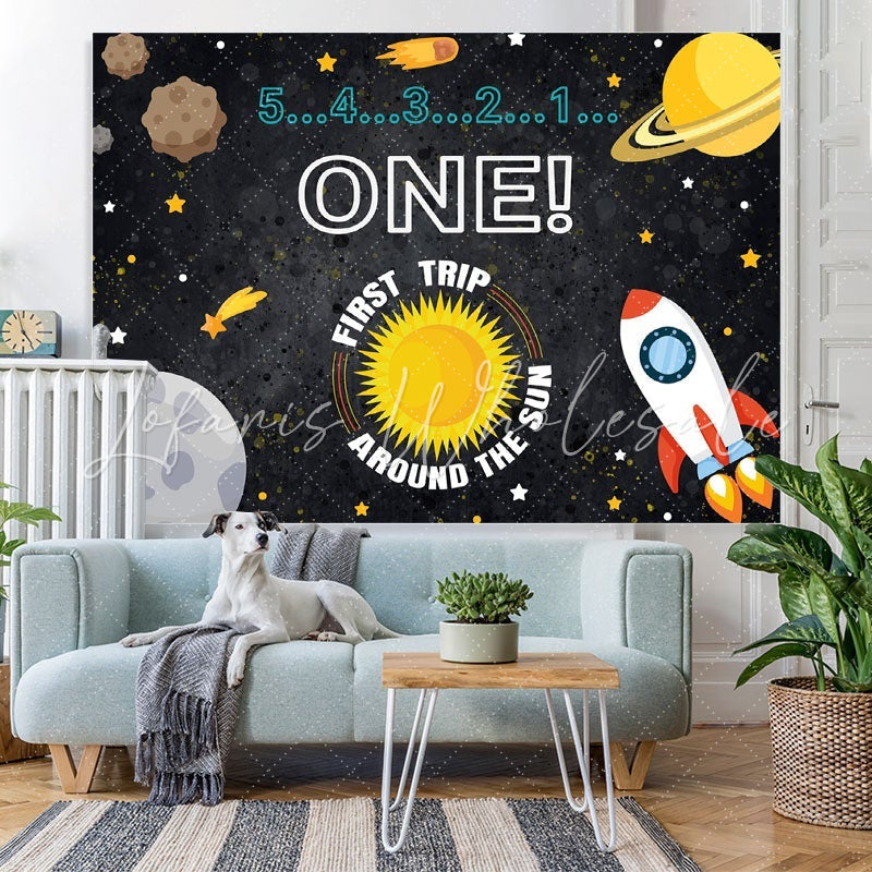 Lofaris 1st Birthday Cartoon Outer Space Backdrop for Boy