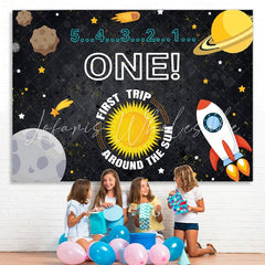 Lofaris 1st Birthday Cartoon Outer Space Backdrop for Boy