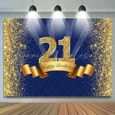 Lofaris 21st Happy Birthday Navy Blue Glitter Party Backdrop