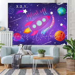 Lofaris 321 Blash Off Rocket Themed Happy Birthday Backdrop