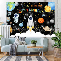 Lofaris 321 Blash Off Space Themed Happy Birthday Backdrop