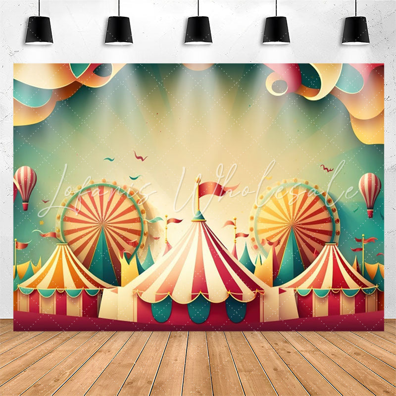 Lofaris 3D Style Red White Circus Tent Birthday Backdrop