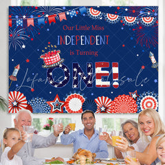 Lofaris 4Th of July Girls Happy First Birthday Party Backdrop