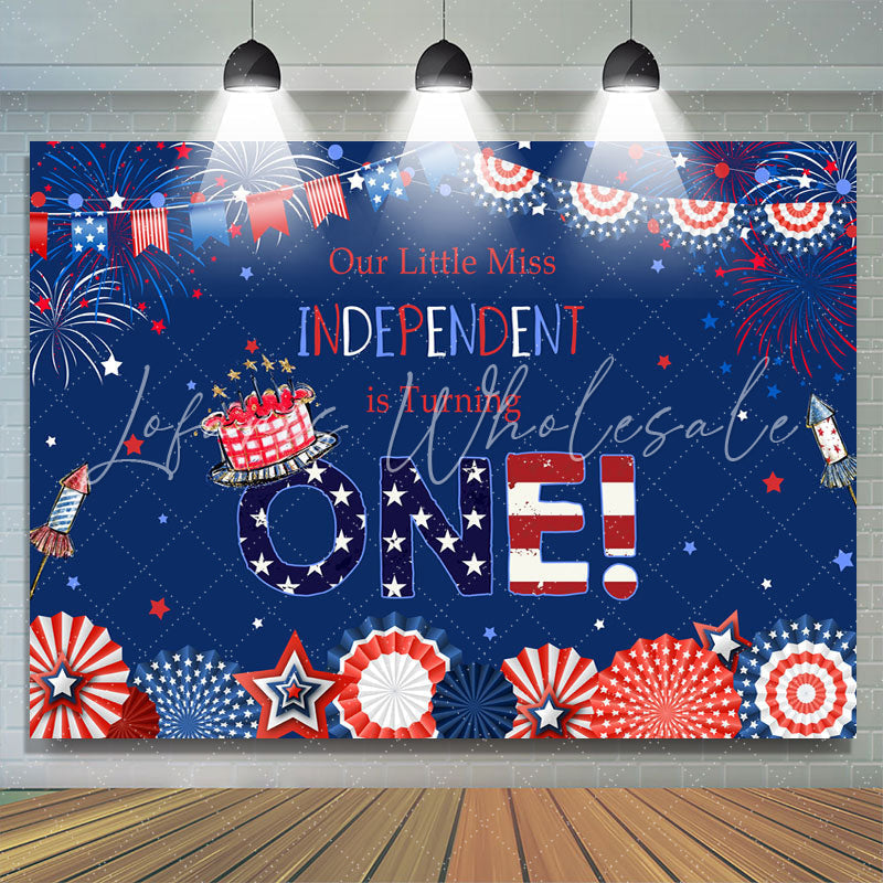Lofaris 4Th of July Girls Happy First Birthday Party Backdrop