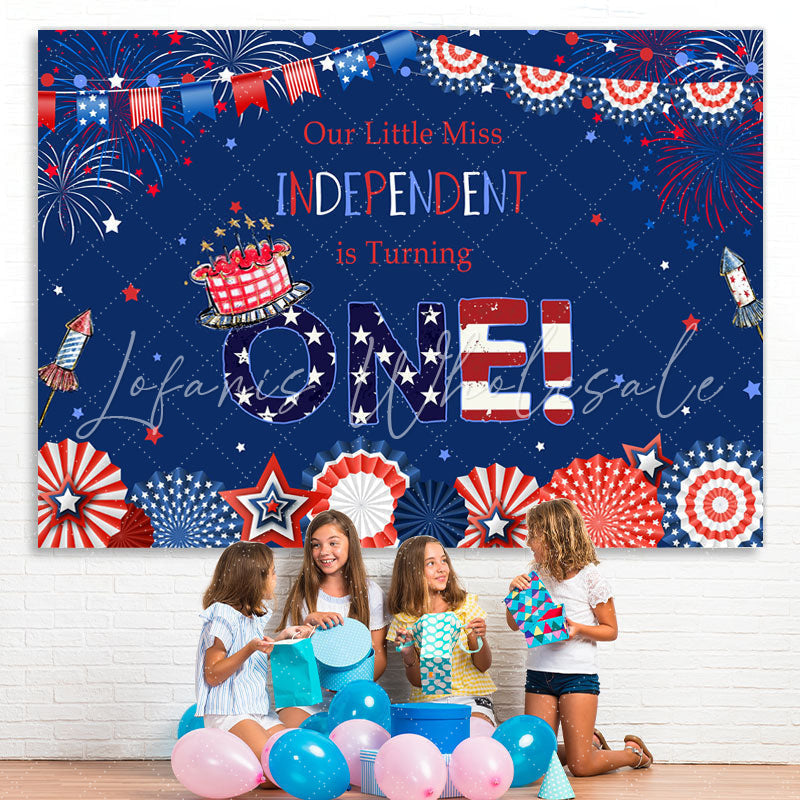 Lofaris 4Th of July Girls Happy First Birthday Party Backdrop