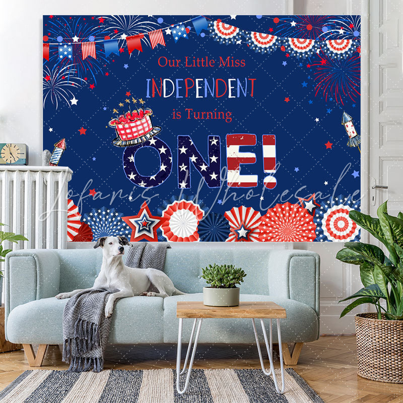 Lofaris 4Th of July Girls Happy First Birthday Party Backdrop
