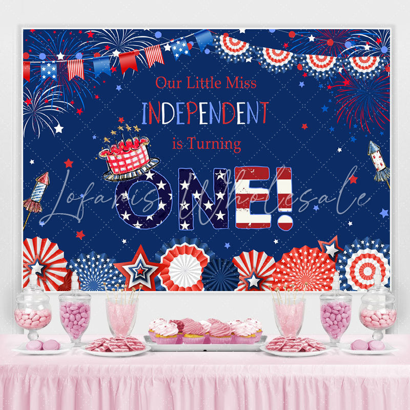 Lofaris 4Th of July Girls Happy First Birthday Party Backdrop