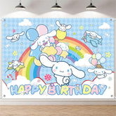 (7 Day Delivery) Blue Sanrio Cinnamorol Rainbow Kids Happy Birthday Backdrop