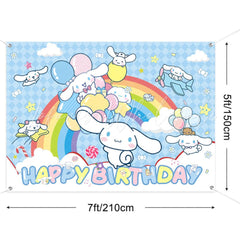 (7 Day Delivery) Blue Sanrio Cinnamorol Rainbow Kids Happy Birthday Backdrop