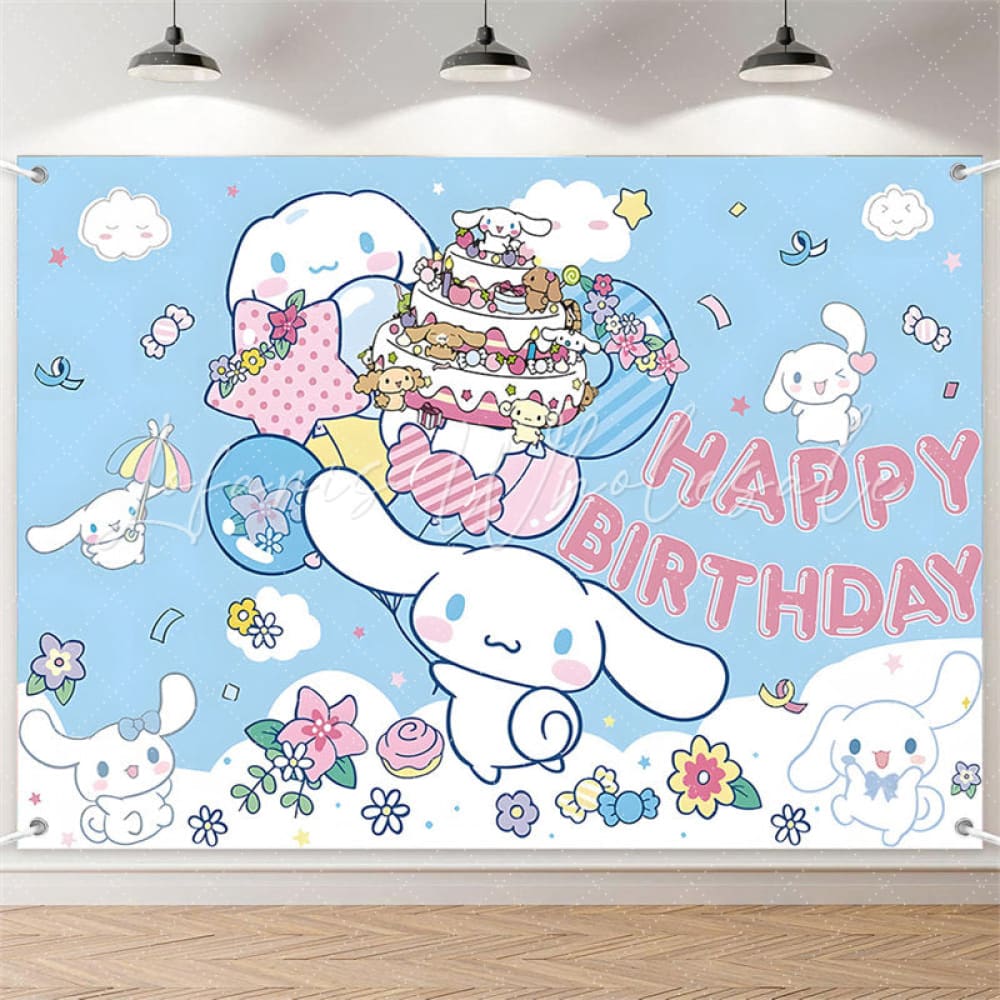 (7 Day Delivery) Blue Sanrio Cinnamoroll Dog Happy Birthday Backdrop For Kids