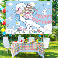 (7 Day Delivery) Blue Sanrio Cinnamoroll Dog Happy Birthday Backdrop For Kids