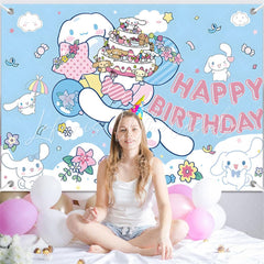 (7 Day Delivery) Blue Sanrio Cinnamoroll Dog Happy Birthday Backdrop For Kids