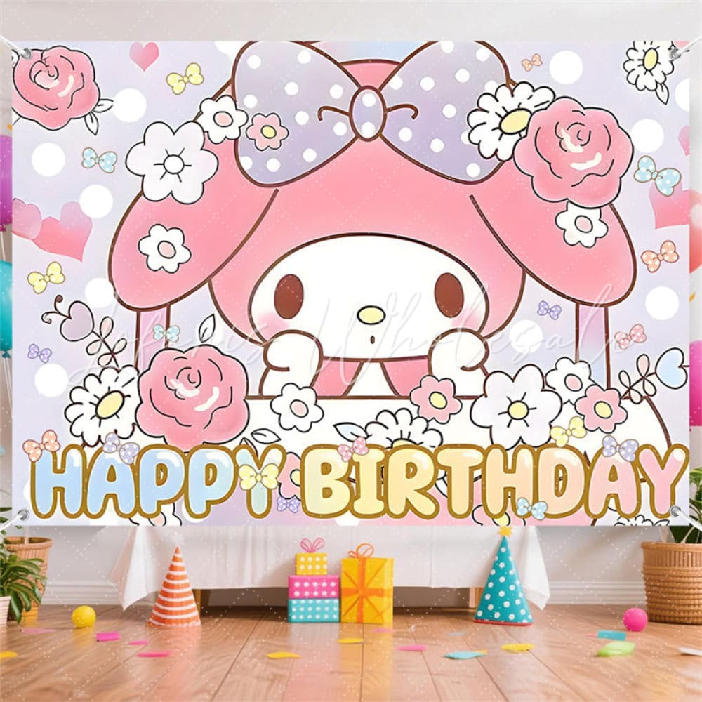 (7 Day Delivery) Cartoon My Melody Sanrio Rabbit Happy Birthday Backdrop For Kids