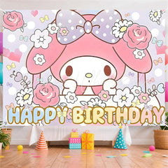 (7 Day Delivery) Cartoon My Melody Sanrio Rabbit Happy Birthday Backdrop For Kids