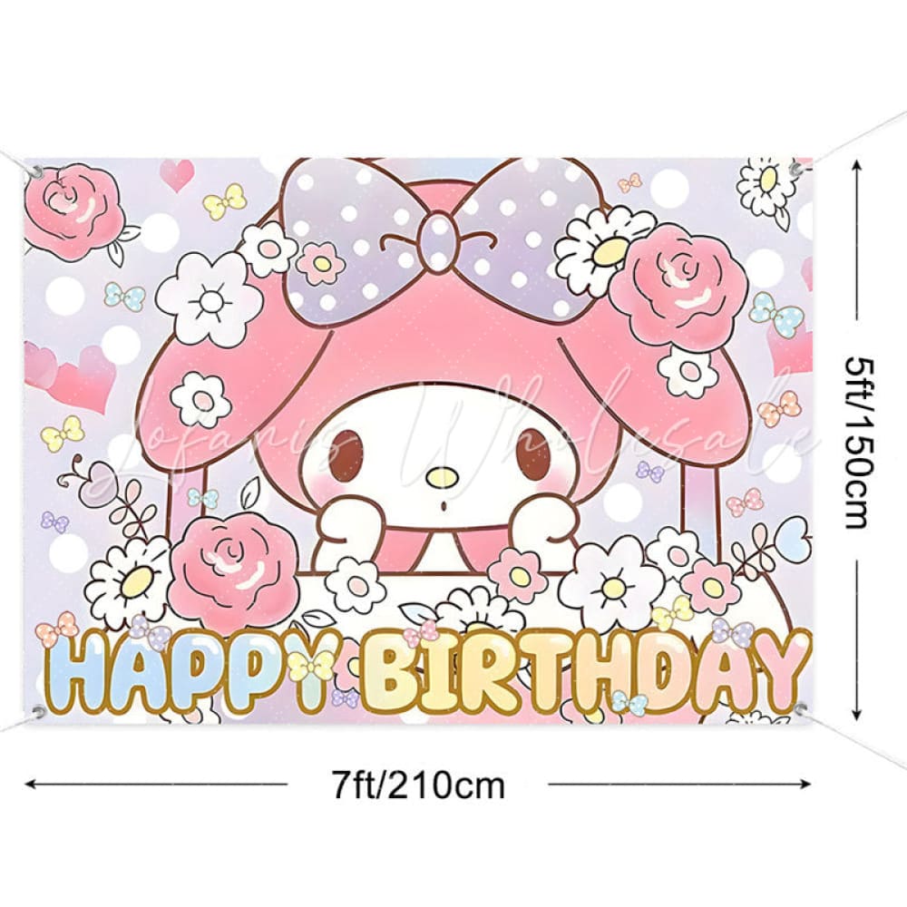 (7 Day Delivery) Cartoon My Melody Sanrio Rabbit Happy Birthday Backdrop For Kids