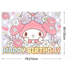 (7 Day Delivery) Cartoon My Melody Sanrio Rabbit Happy Birthday Backdrop For Kids