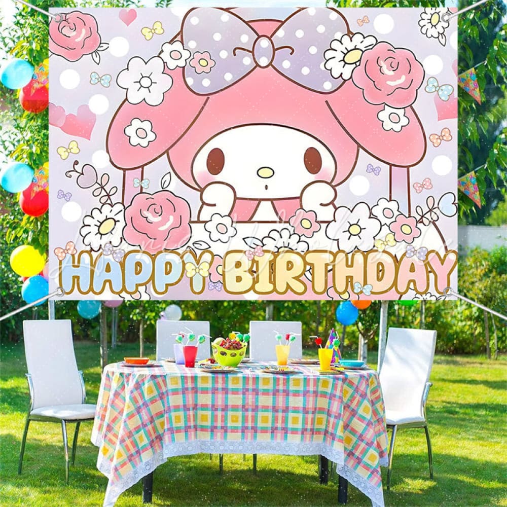 (7 Day Delivery) Cartoon My Melody Sanrio Rabbit Happy Birthday Backdrop For Kids