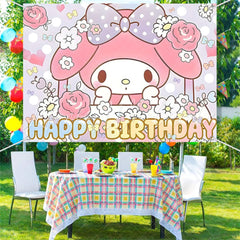 (7 Day Delivery) Cartoon My Melody Sanrio Rabbit Happy Birthday Backdrop For Kids