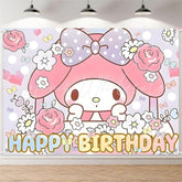 (7 Day Delivery) Cartoon My Melody Sanrio Rabbit Happy Birthday Backdrop For Kids