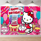 (7 Day Delivery) Cartoon Pink Hello Kitty Sanrio Cat Cake Happy Birthday Backdrop