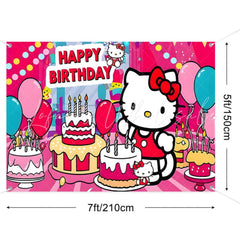 (7 Day Delivery) Cartoon Pink Hello Kitty Sanrio Cat Cake Happy Birthday Backdrop