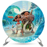 Lofaris Circle Girl And Man With Blue Sea Birthday Backdrop