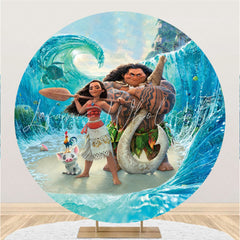 Lofaris Circle Girl And Man With Blue Sea Birthday Backdrop