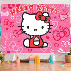 (7 Day Delivery) Glitter Hello Kitty Cartoon Cartoon Cat Happy Birthday Backdrop