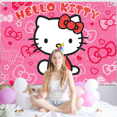 (7 Day Delivery) Glitter Hello Kitty Cartoon Cartoon Cat Happy Birthday Backdrop