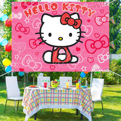 (7 Day Delivery) Glitter Hello Kitty Cartoon Cartoon Cat Happy Birthday Backdrop