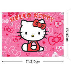 (7 Day Delivery) Glitter Hello Kitty Cartoon Cartoon Cat Happy Birthday Backdrop