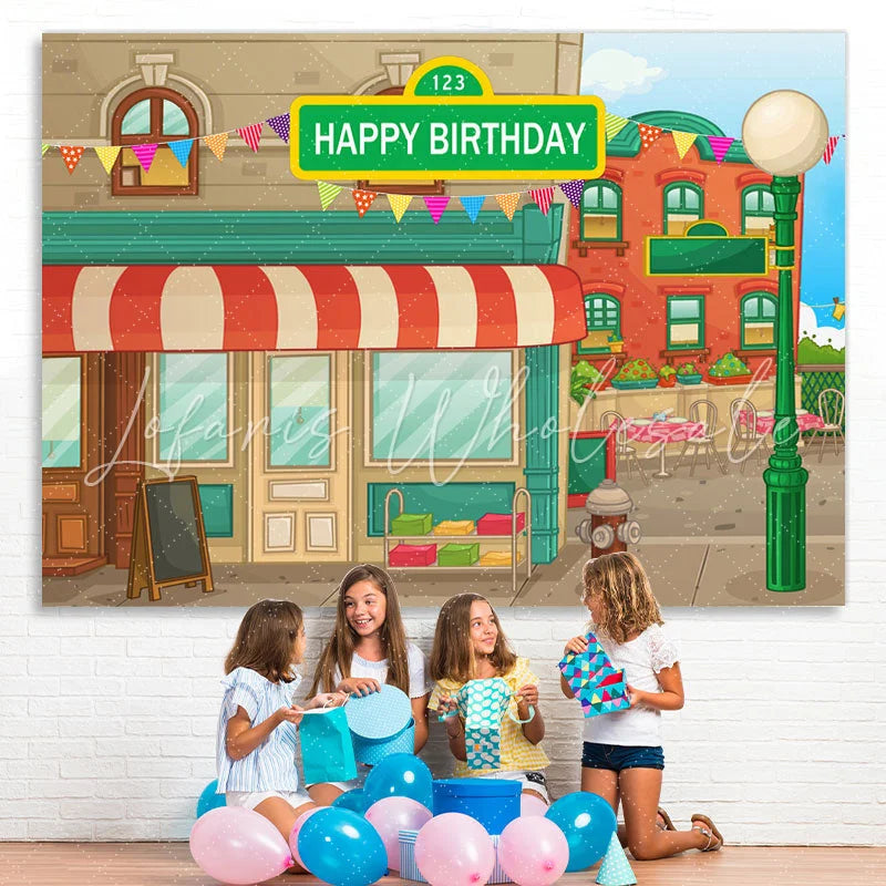 (7 Day Delivery) Lofaris Animated House Street Birthday Backdrop for Decor