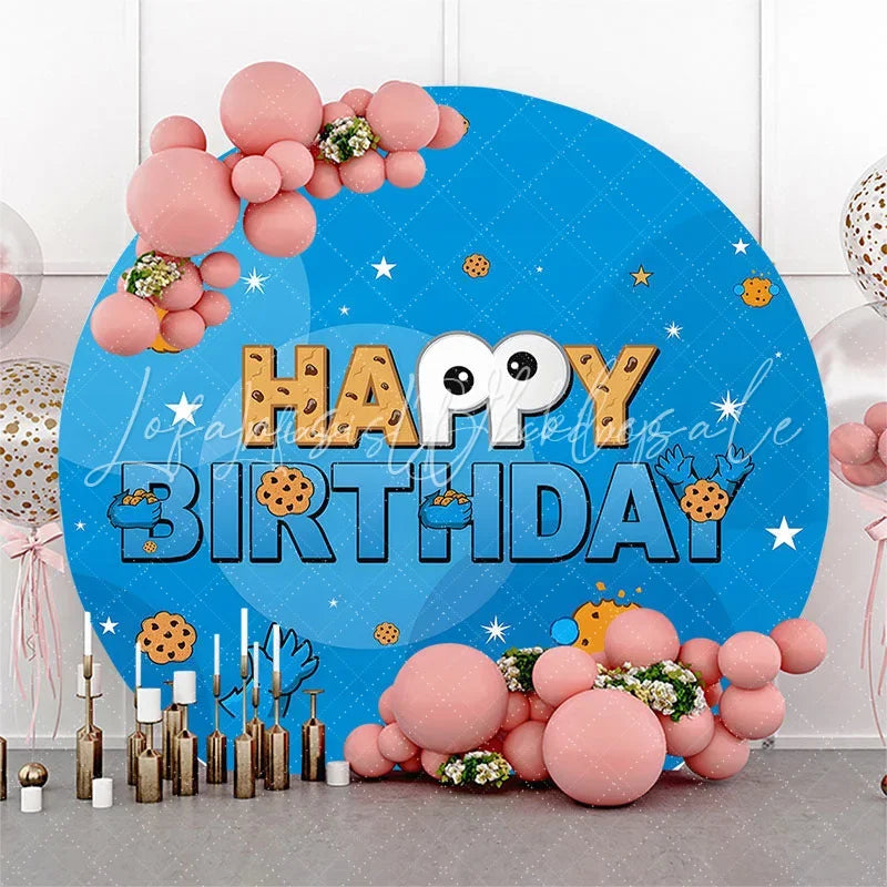 (7 Day Delivery) Lofaris Blue Cookie Happy Birthday Round Backdrop for Boy