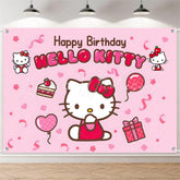 (7 Day Delivery) Pink Cute Cat Hello Kitty Happy Birthday Backdrop For Kids