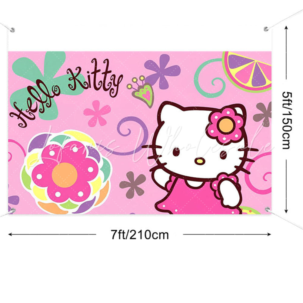(7 Day Delivery) Pink Hello Kitty Cartoon Cat Happy Birthday Backdrop For Kids