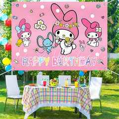 (7 Day Delivery) Pink My Melody Sanrio Cartoon Happy Birthday Backdrop For Kids