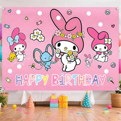 (7 Day Delivery) Pink My Melody Sanrio Cartoon Happy Birthday Backdrop For Kids