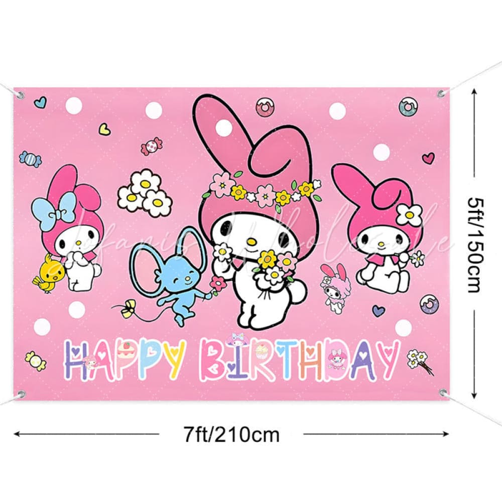 (7 Day Delivery) Pink My Melody Sanrio Cartoon Happy Birthday Backdrop For Kids