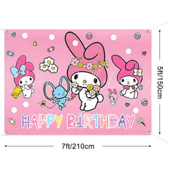 (7 Day Delivery) Pink My Melody Sanrio Cartoon Happy Birthday Backdrop For Kids