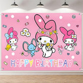 (7 Day Delivery) Pink My Melody Sanrio Cartoon Happy Birthday Backdrop For Kids