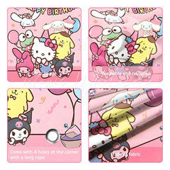 (7 Day Delivery) Pink Sanrio Family Cartoon Happy Birthday Backdrop For Kids