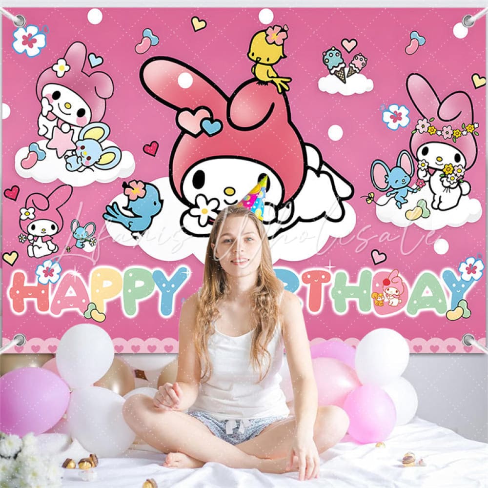 (7 Day Delivery) Pink Sanrio My Melody Cartoon Girls Happy Birthday Backdrop