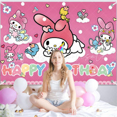 (7 Day Delivery) Pink Sanrio My Melody Cartoon Girls Happy Birthday Backdrop