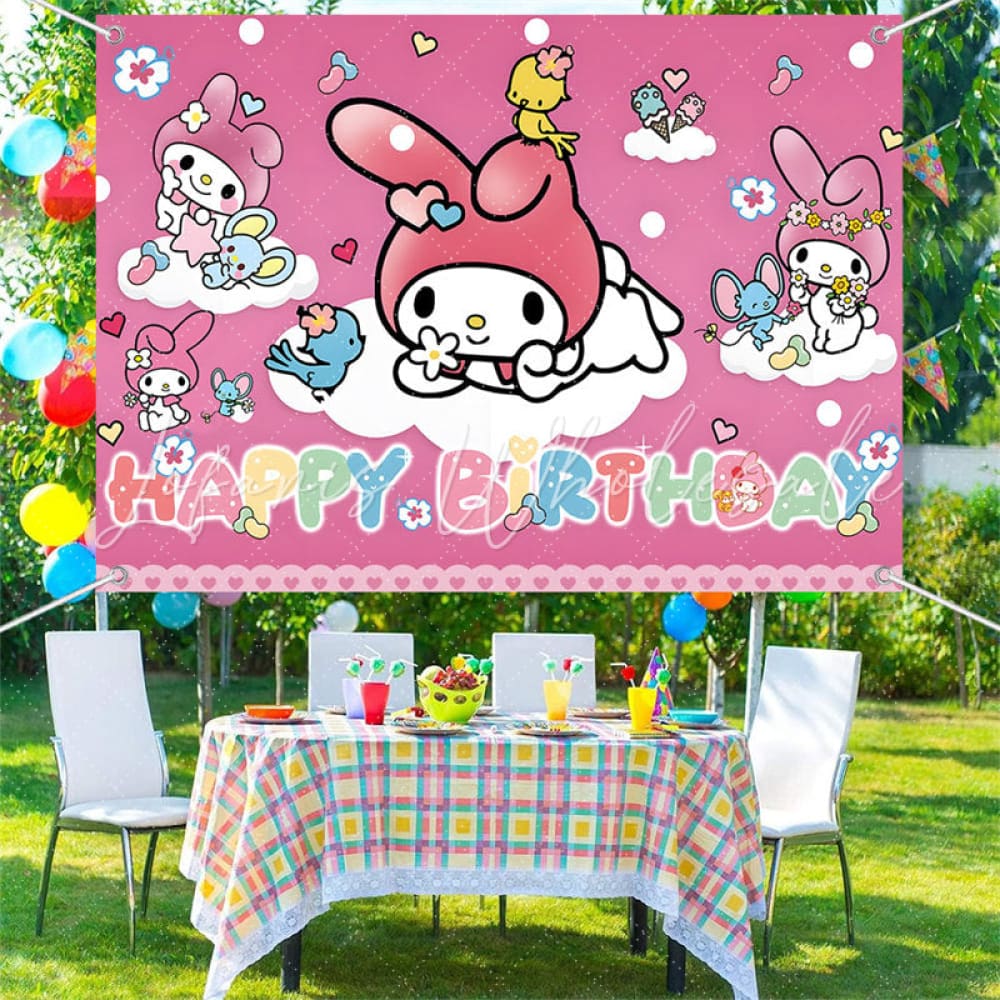 (7 Day Delivery) Pink Sanrio My Melody Cartoon Girls Happy Birthday Backdrop