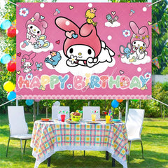 (7 Day Delivery) Pink Sanrio My Melody Cartoon Girls Happy Birthday Backdrop