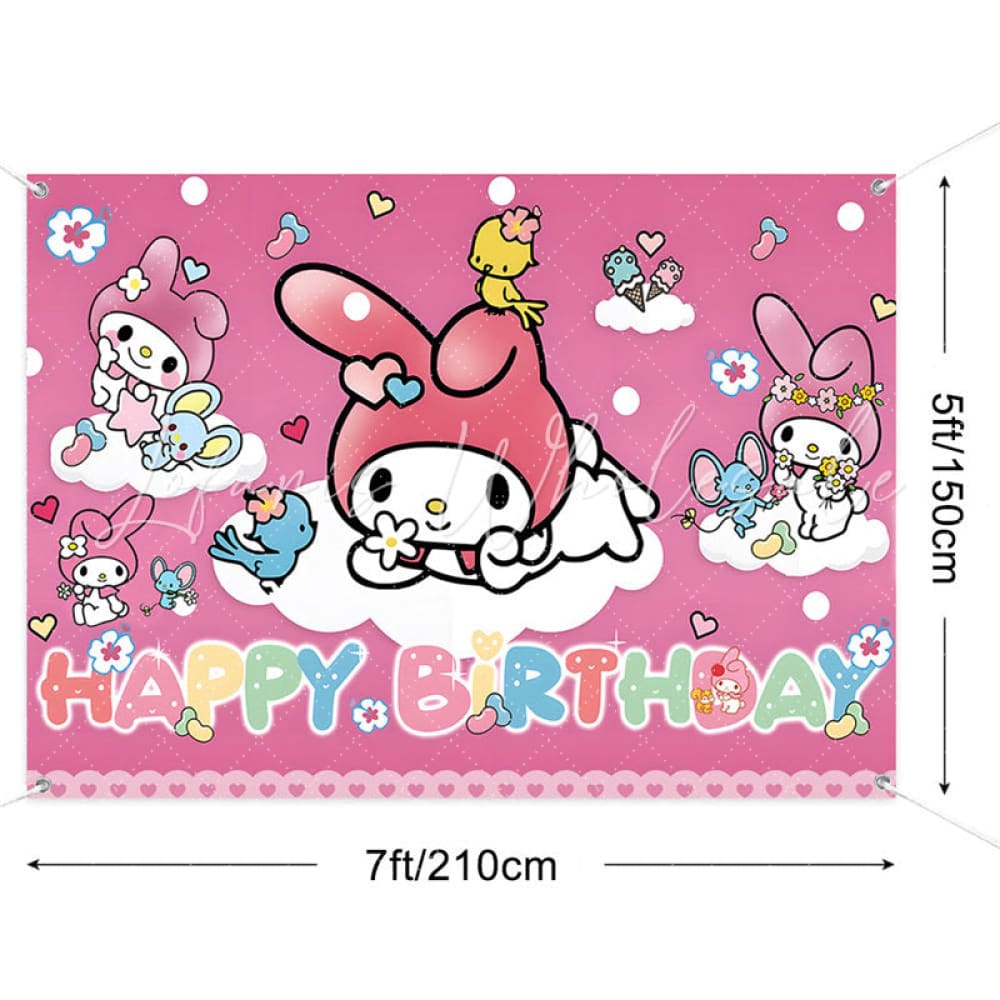 (7 Day Delivery) Pink Sanrio My Melody Cartoon Girls Happy Birthday Backdrop