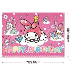 (7 Day Delivery) Pink Sanrio My Melody Cartoon Girls Happy Birthday Backdrop