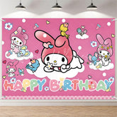 (7 Day Delivery) Pink Sanrio My Melody Cartoon Girls Happy Birthday Backdrop