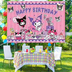 (7 Day Delivery) Pink Stars Evil Kuromi Cartoon Sanrio Happy Birthday Backdrop