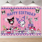 (7 Day Delivery) Pink Stars Evil Kuromi Cartoon Sanrio Happy Birthday Backdrop